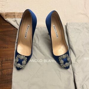 Manolo Blahnik Royal Blue Heels with Crystal Buckle